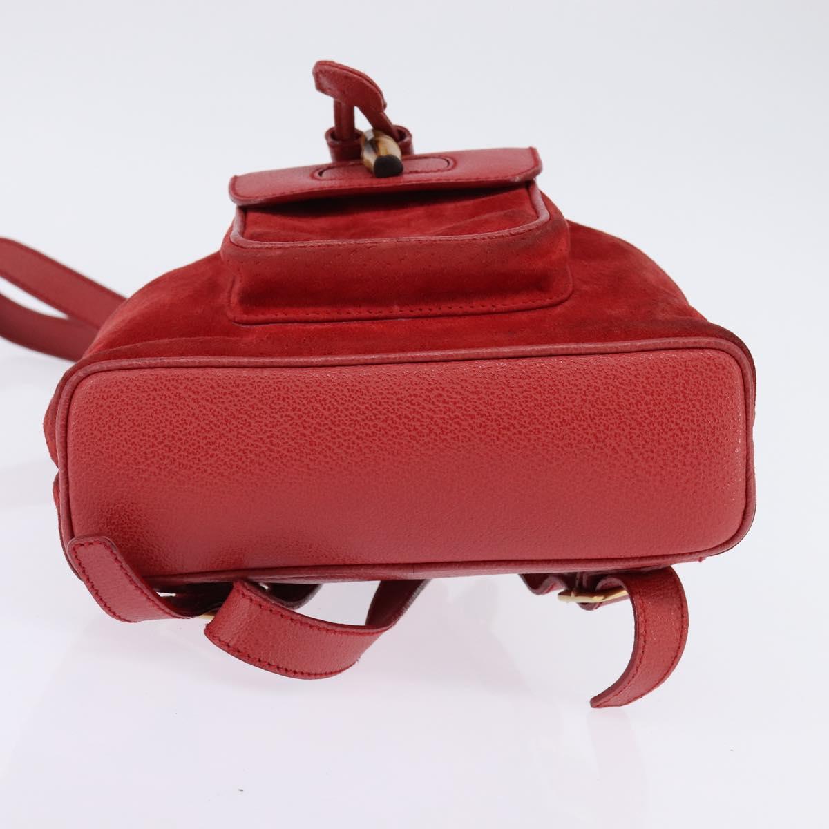 GUCCI Bamboo Backpack Suede Leather Red Gold 003 8030
