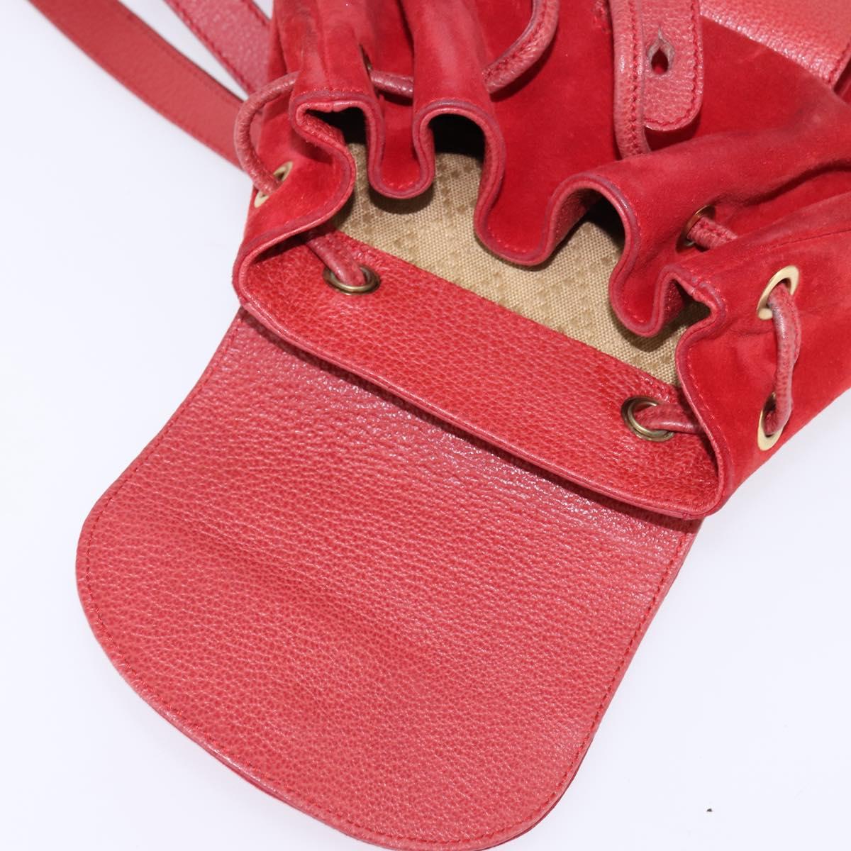 GUCCI Bamboo Backpack Suede Leather Red Gold 003 8030