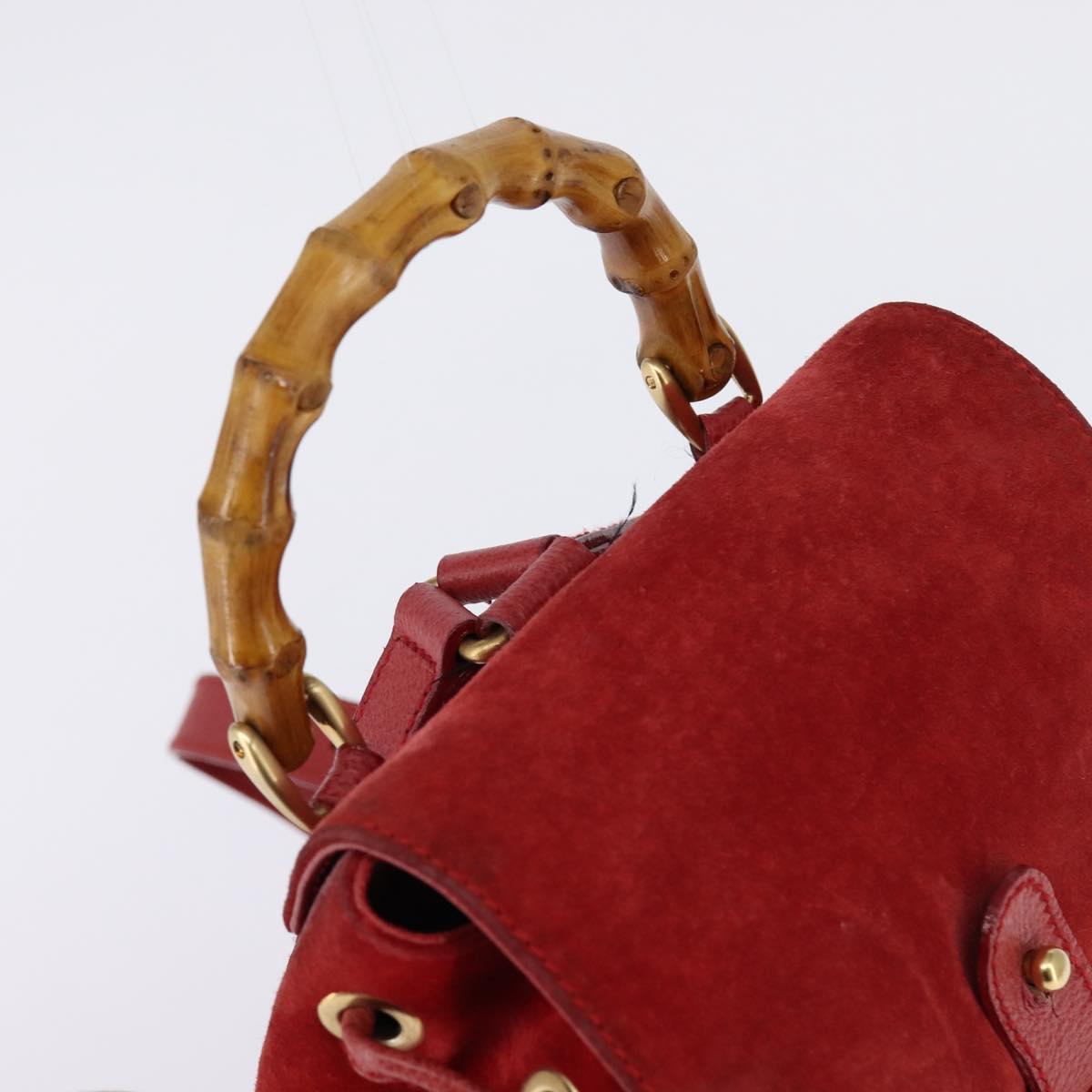 GUCCI Bamboo Backpack Suede Leather Red Gold 003 8030