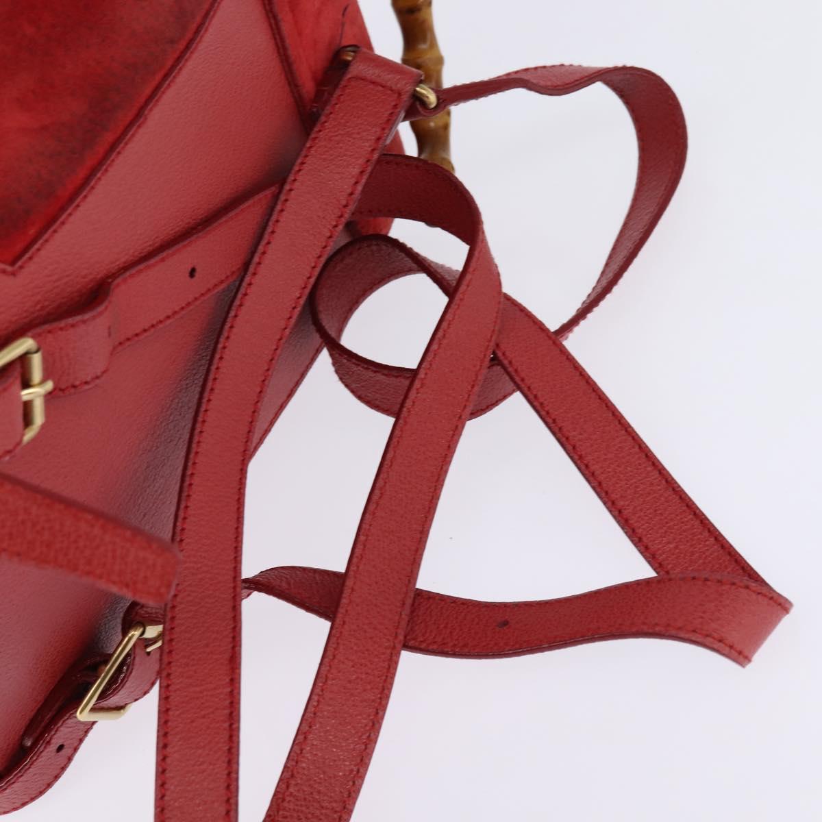 GUCCI Bamboo Backpack Suede Leather Red Gold 003 8030