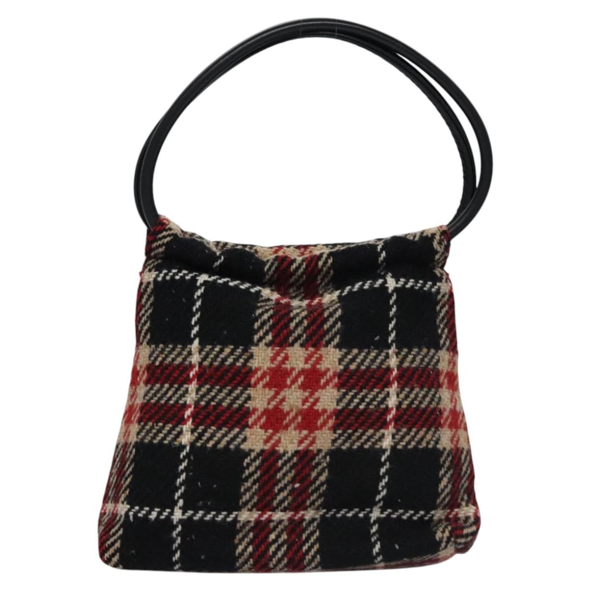 BURBERRY Nova Check Hand Bag Wool Red Black