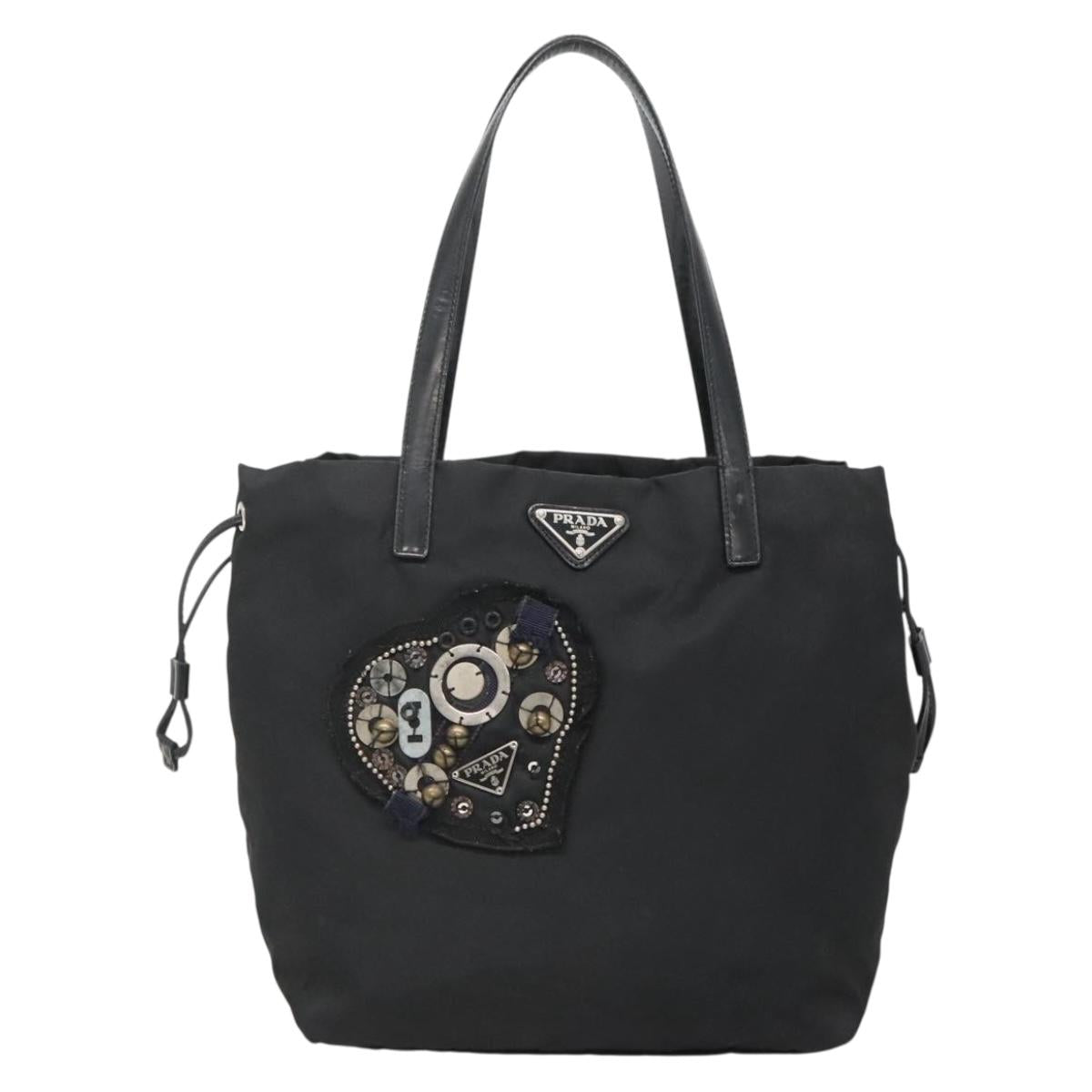 PRADA Tote Bag Nylon Black Silver