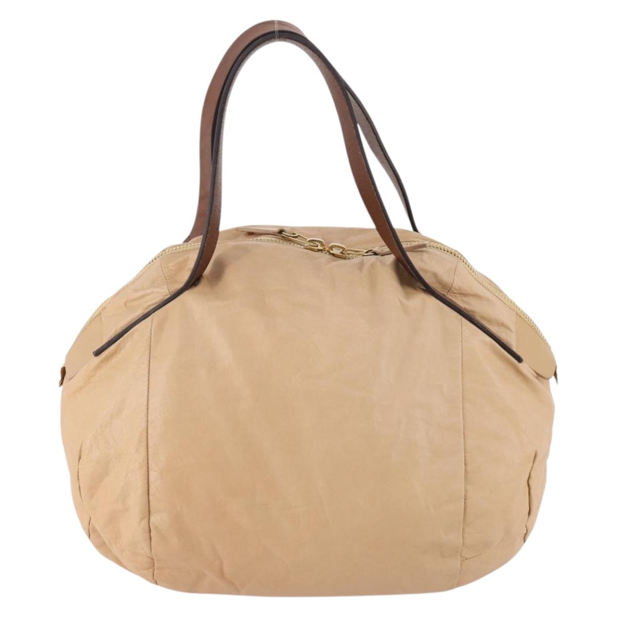 CELINE Hand Bag Leather Beige Gold