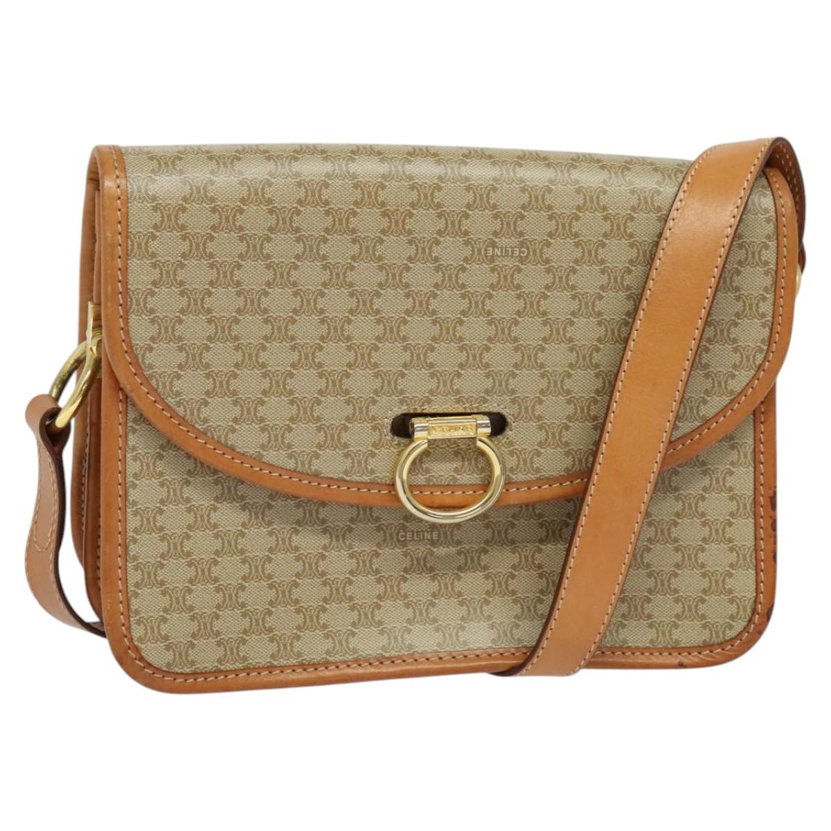 CELINE Macadam Canvas Shoulder Bag Beige Gold
