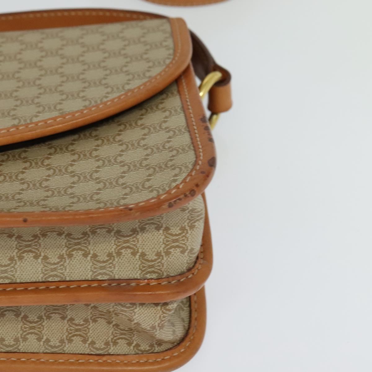 CELINE Macadam Canvas Shoulder Bag Beige Gold