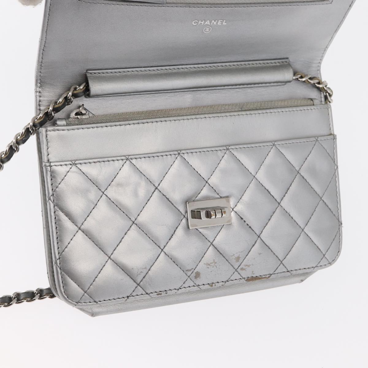 CHANEL Matelasse Chain Wallet Leather Silver CC