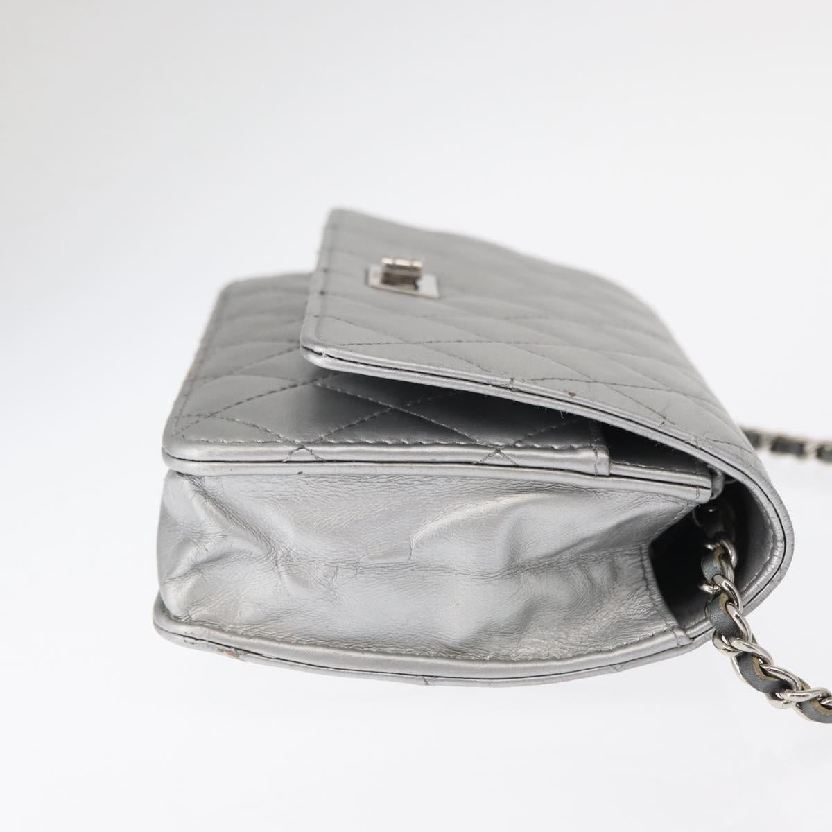 CHANEL Matelasse Chain Wallet Leather Silver CC