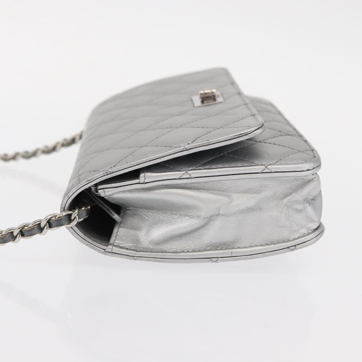 CHANEL Matelasse Chain Wallet Leather Silver CC