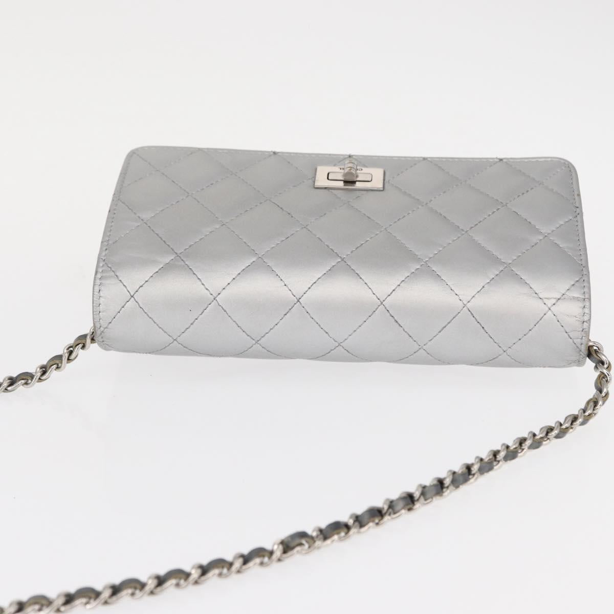 CHANEL Matelasse Chain Wallet Leather Silver CC