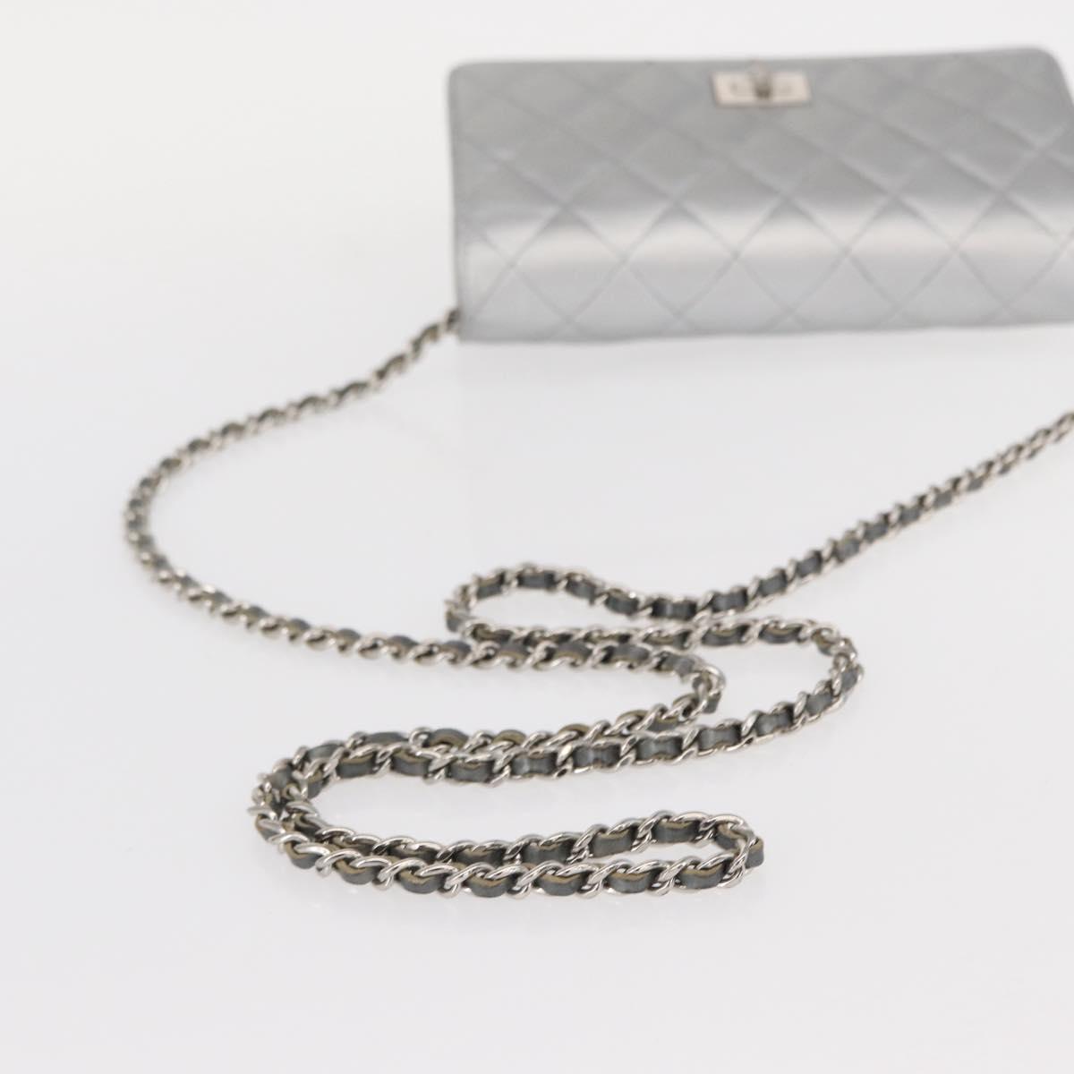 CHANEL Matelasse Chain Wallet Leather Silver CC