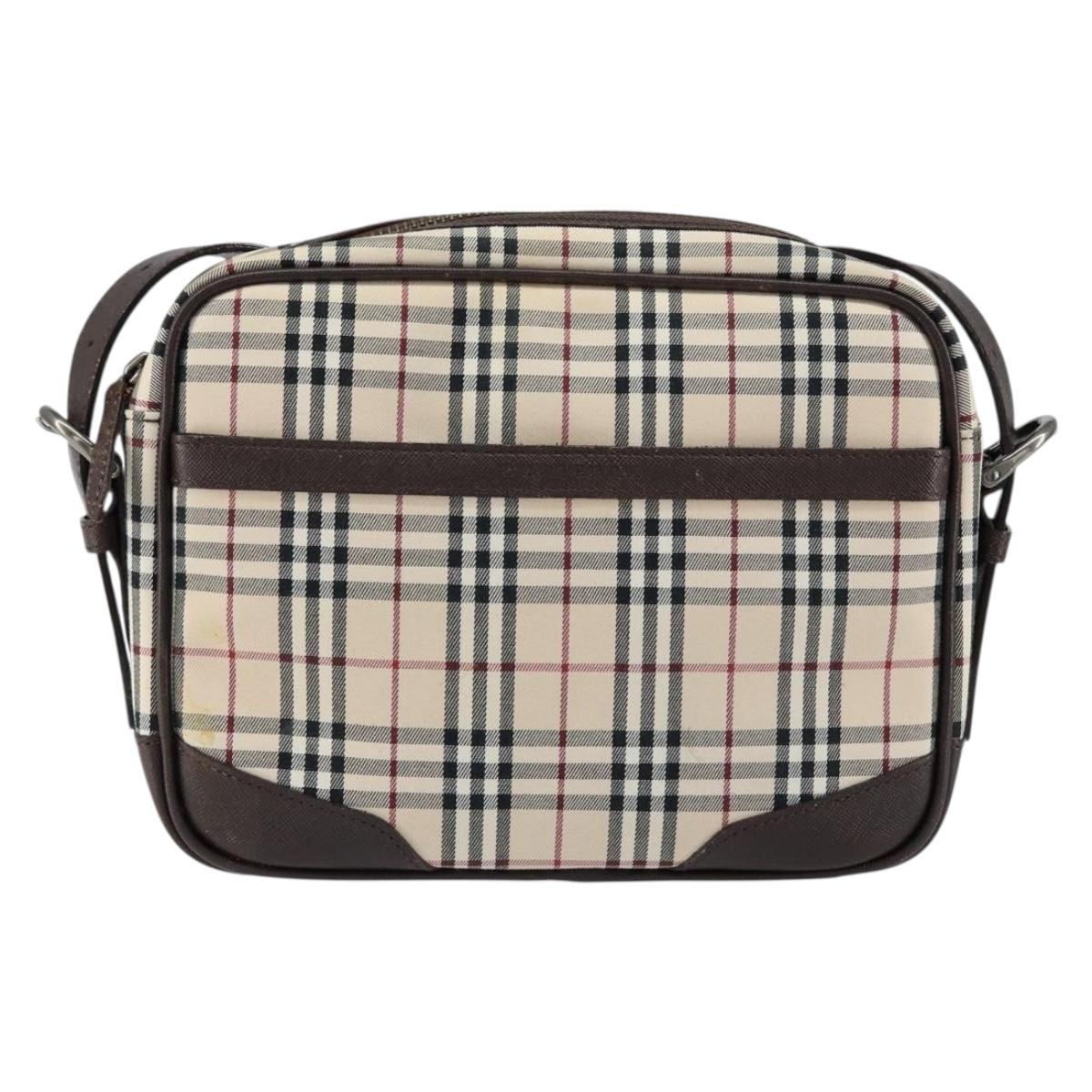 BURBERRY Nova Check Shoulder Bag Canvas Beige Silver
