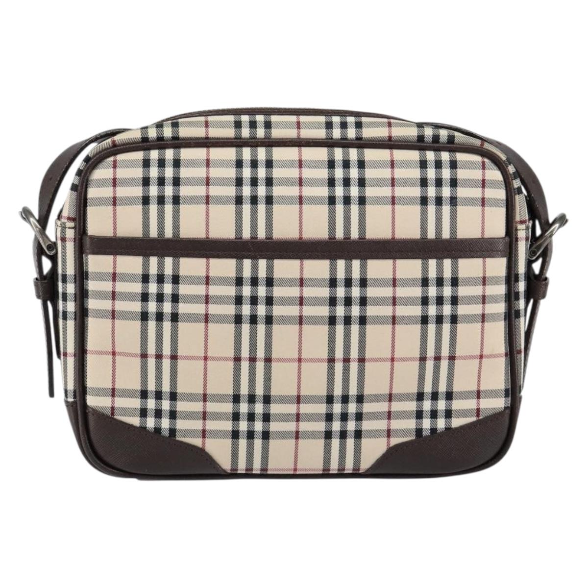 BURBERRY Nova Check Shoulder Bag Canvas Beige Silver