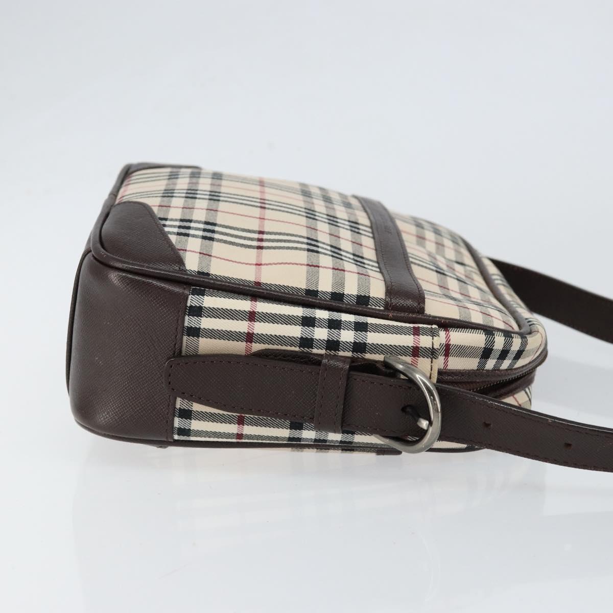 BURBERRY Nova Check Shoulder Bag Canvas Beige Silver