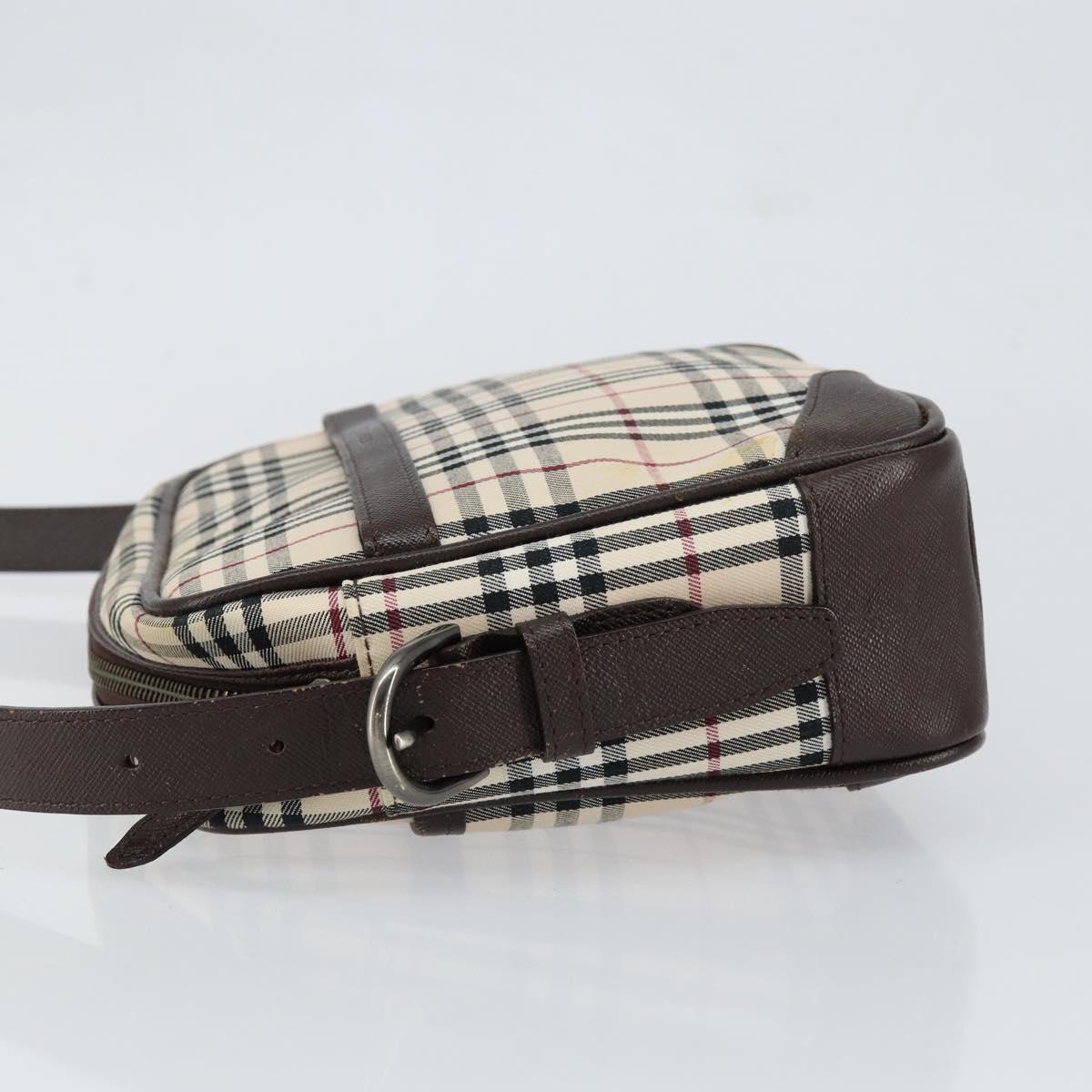 BURBERRY Nova Check Shoulder Bag Canvas Beige Silver
