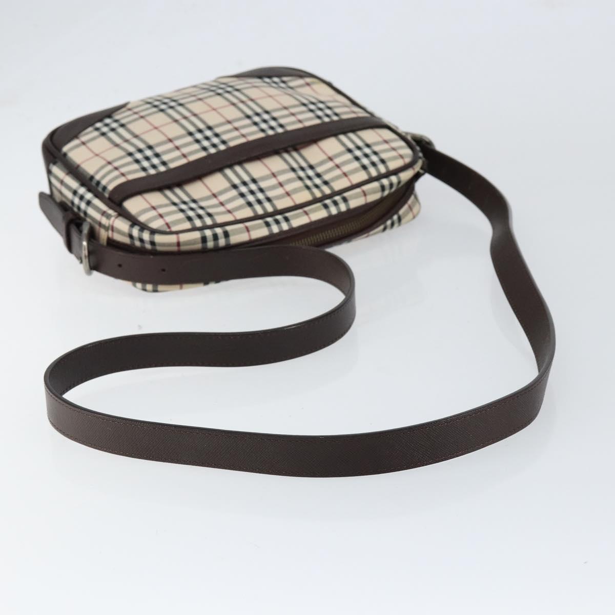 BURBERRY Nova Check Shoulder Bag Canvas Beige Silver