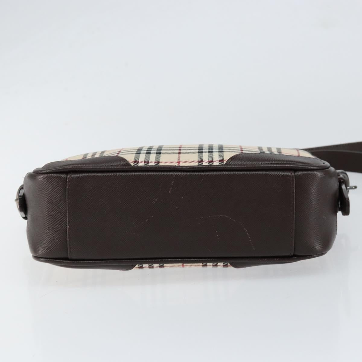 BURBERRY Nova Check Shoulder Bag Canvas Beige Silver