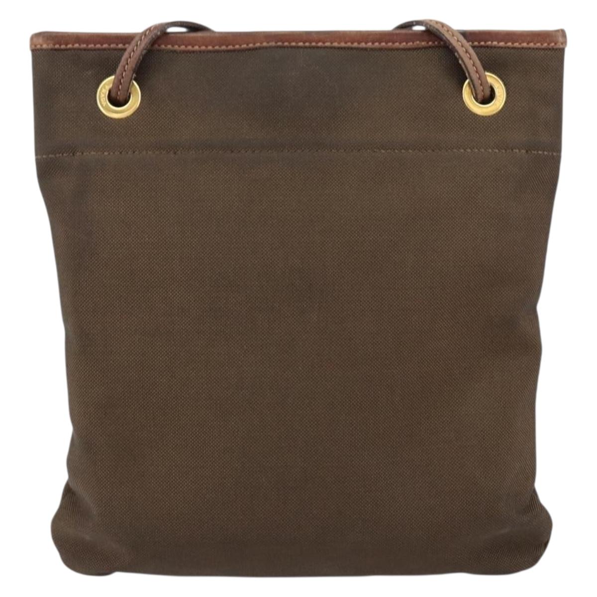 PRADA Shoulder Bag Canvas Dark Brown gold