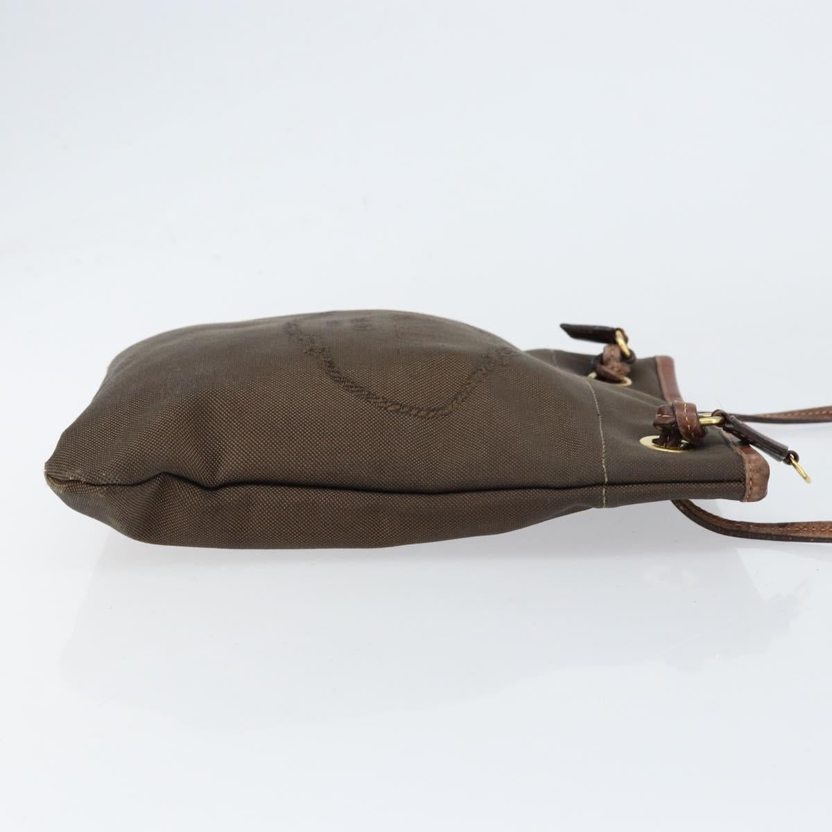 PRADA Shoulder Bag Canvas Dark Brown gold