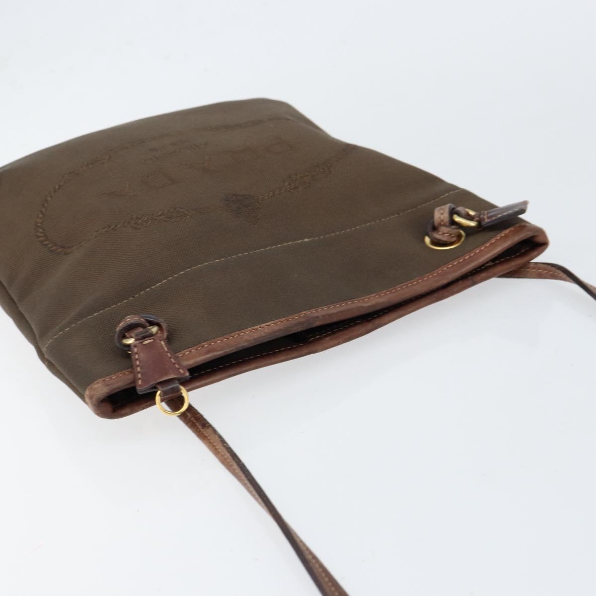 PRADA Shoulder Bag Canvas Dark Brown gold