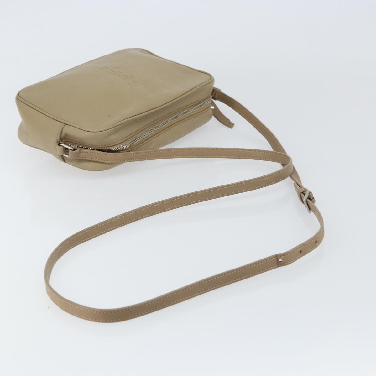 SAINT LAURENT Shoulder Bag Leather Beige Silver