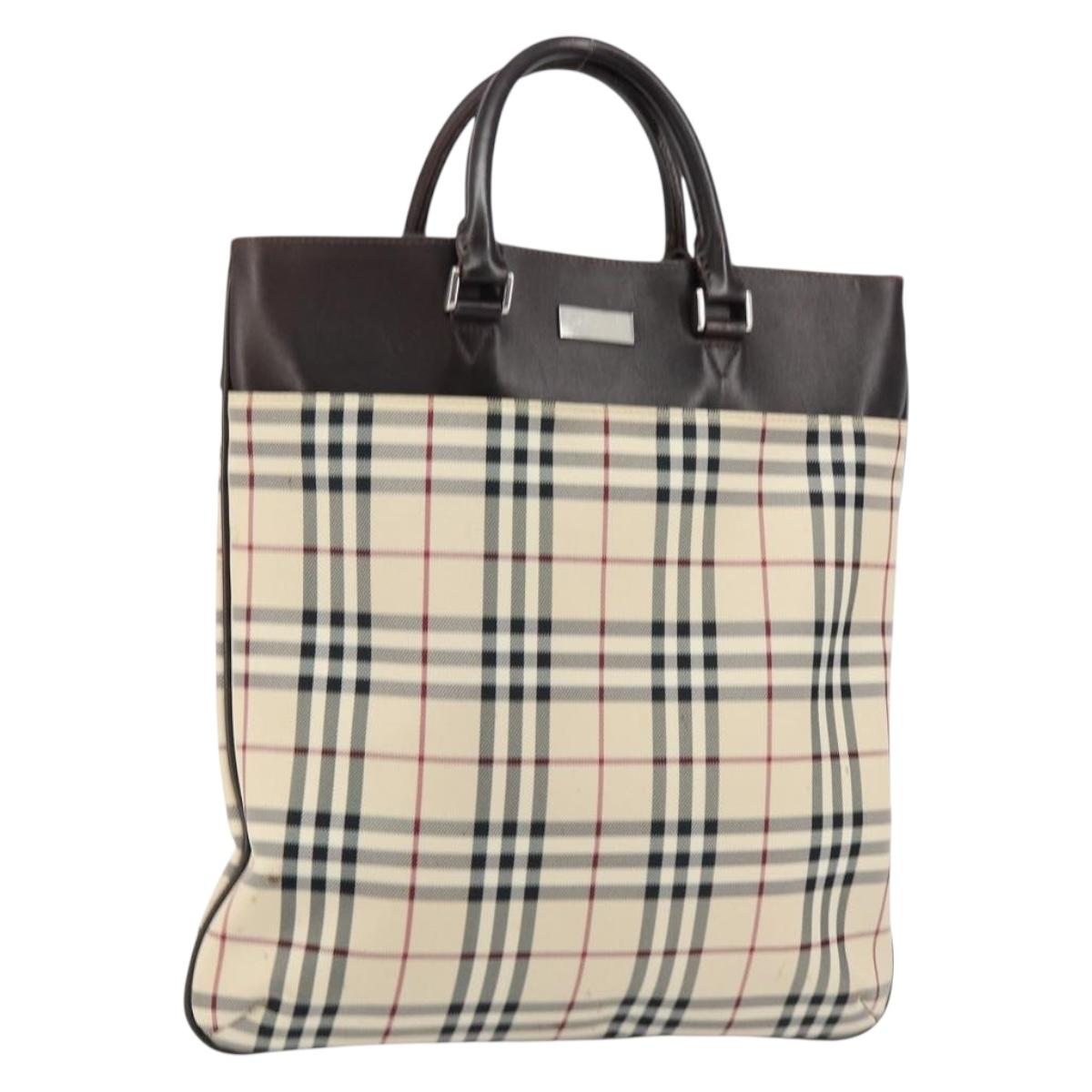 BURBERRY Nova Check Hand Bag Canvas Beige Silver