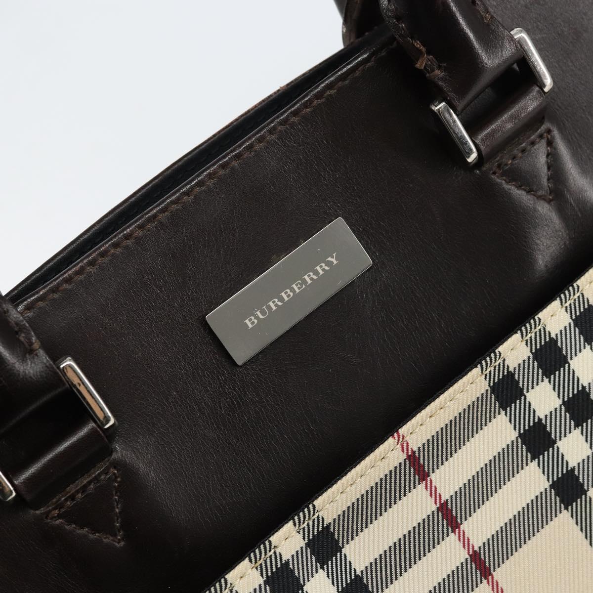 BURBERRY Nova Check Hand Bag Canvas Beige Silver