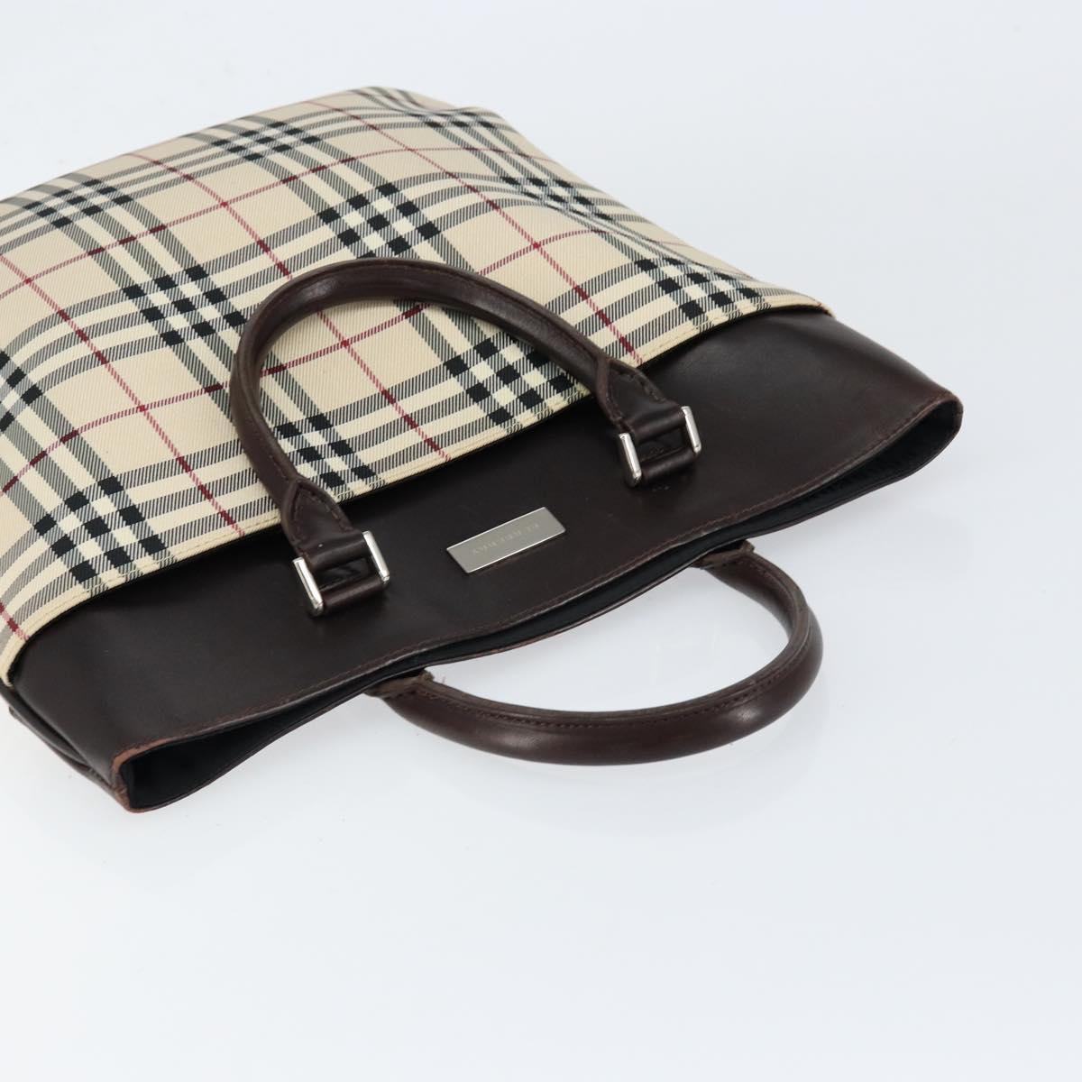 BURBERRY Nova Check Hand Bag Canvas Beige Silver