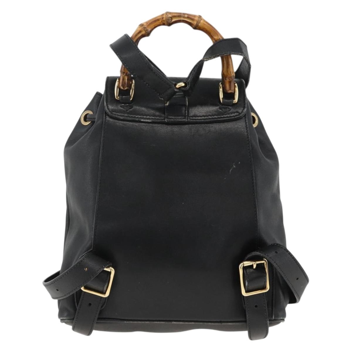 GUCCI Bamboo Backpack Leather Black Gold 003 2034 0030