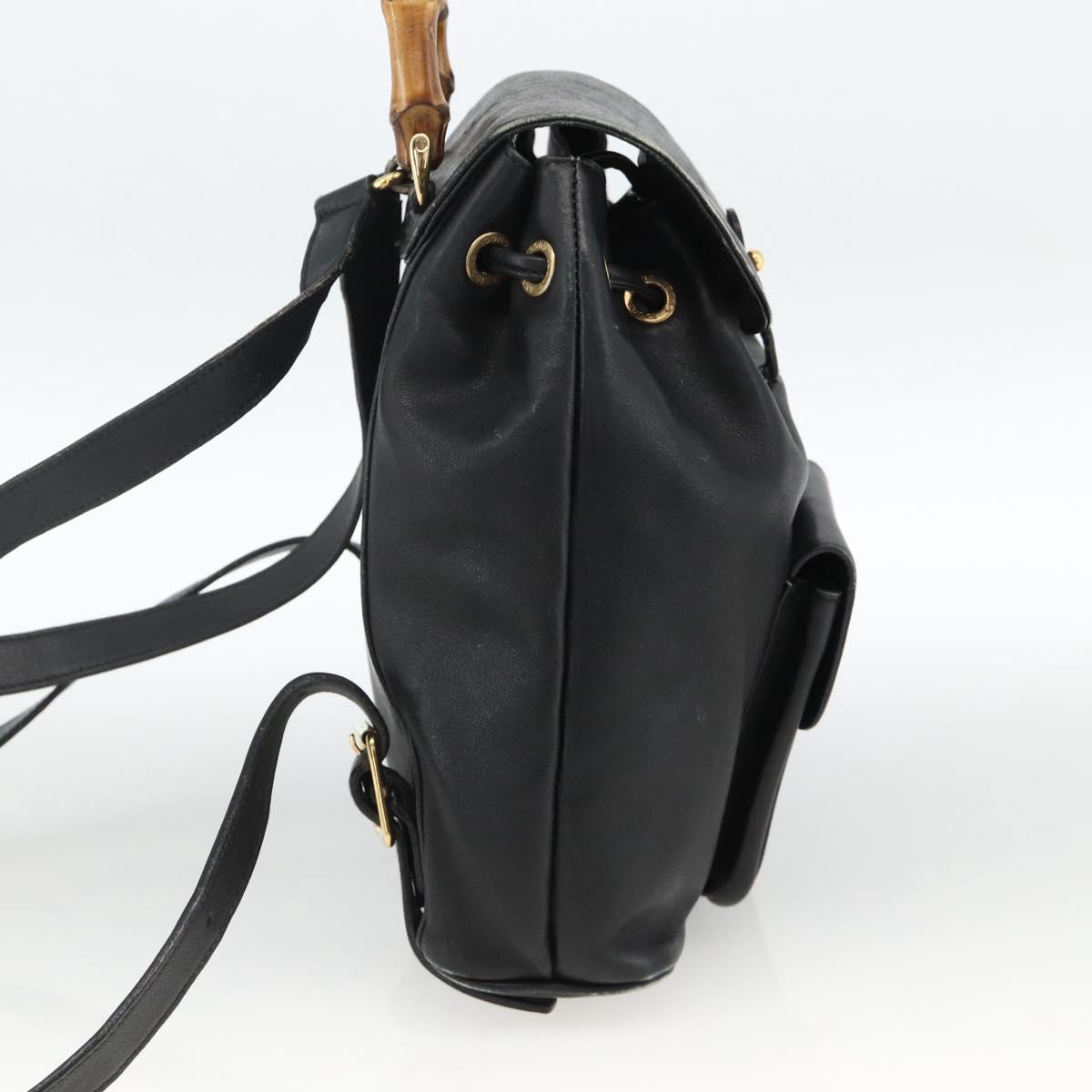 GUCCI Bamboo Backpack Leather Black Gold 003 2034 0030