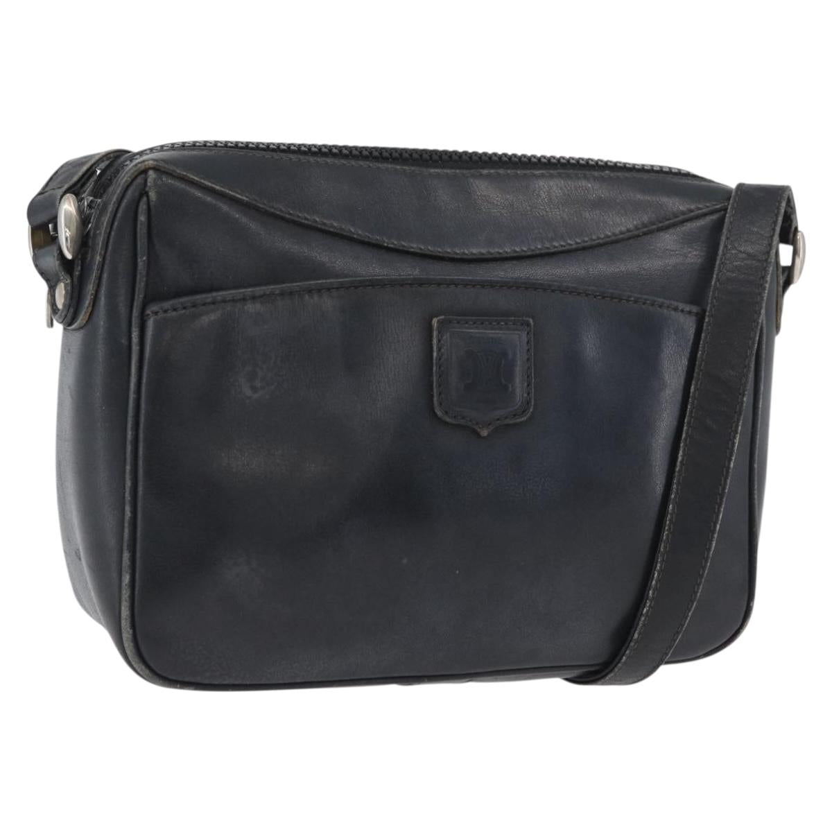 CELINE Shoulder Bag Leather Navy Gold