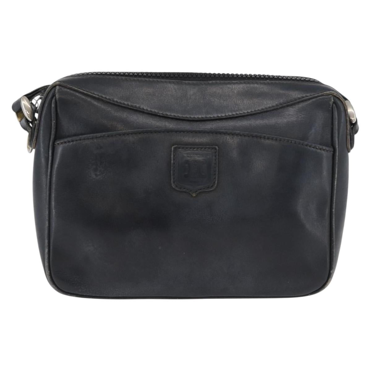 CELINE Shoulder Bag Leather Navy Gold