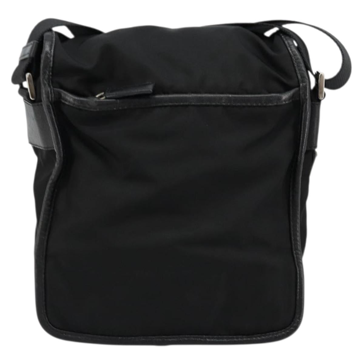 PRADA Shoulder Bag Nylon Leather Black Silver