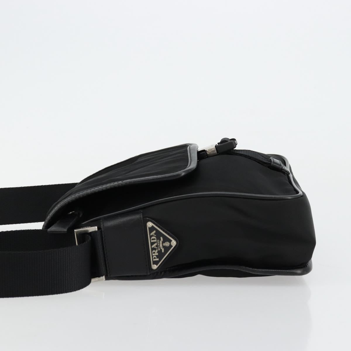 PRADA Shoulder Bag Nylon Leather Black Silver