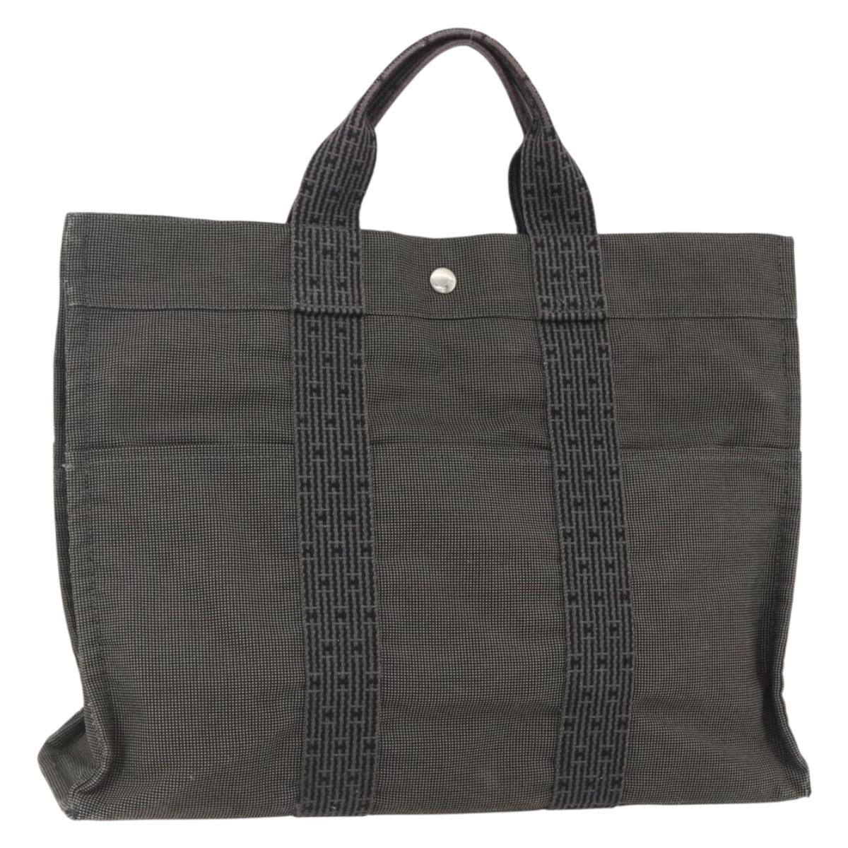 HERMES Her Line MM Hand Bag Canvas Gray Silver