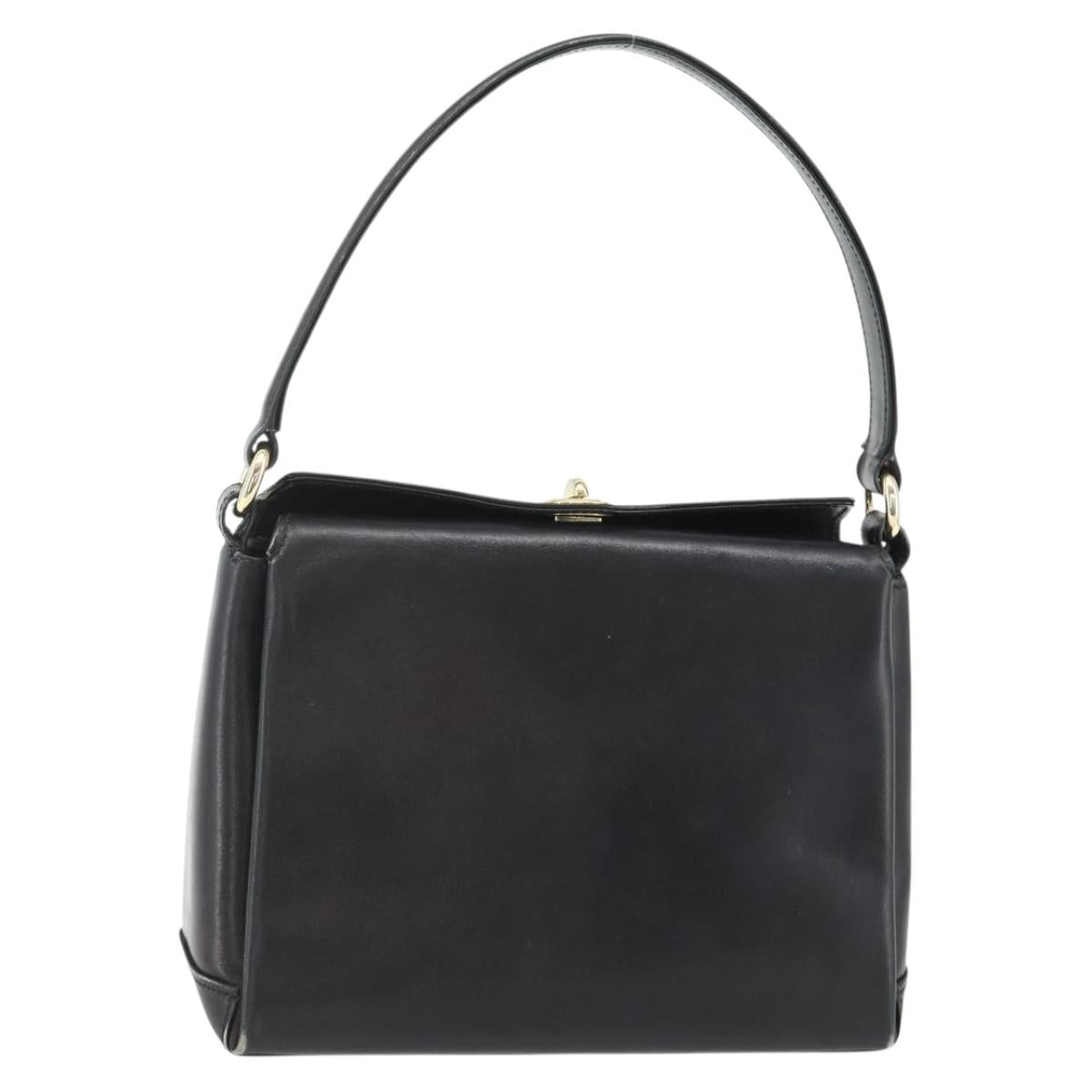 GUCCI Hand Bag Leather Black Gold