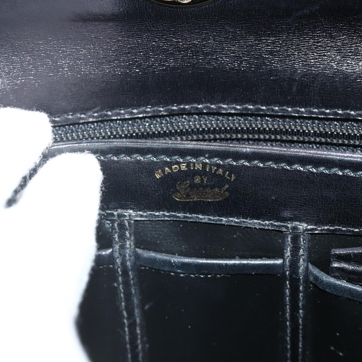 GUCCI Hand Bag Leather Black Gold