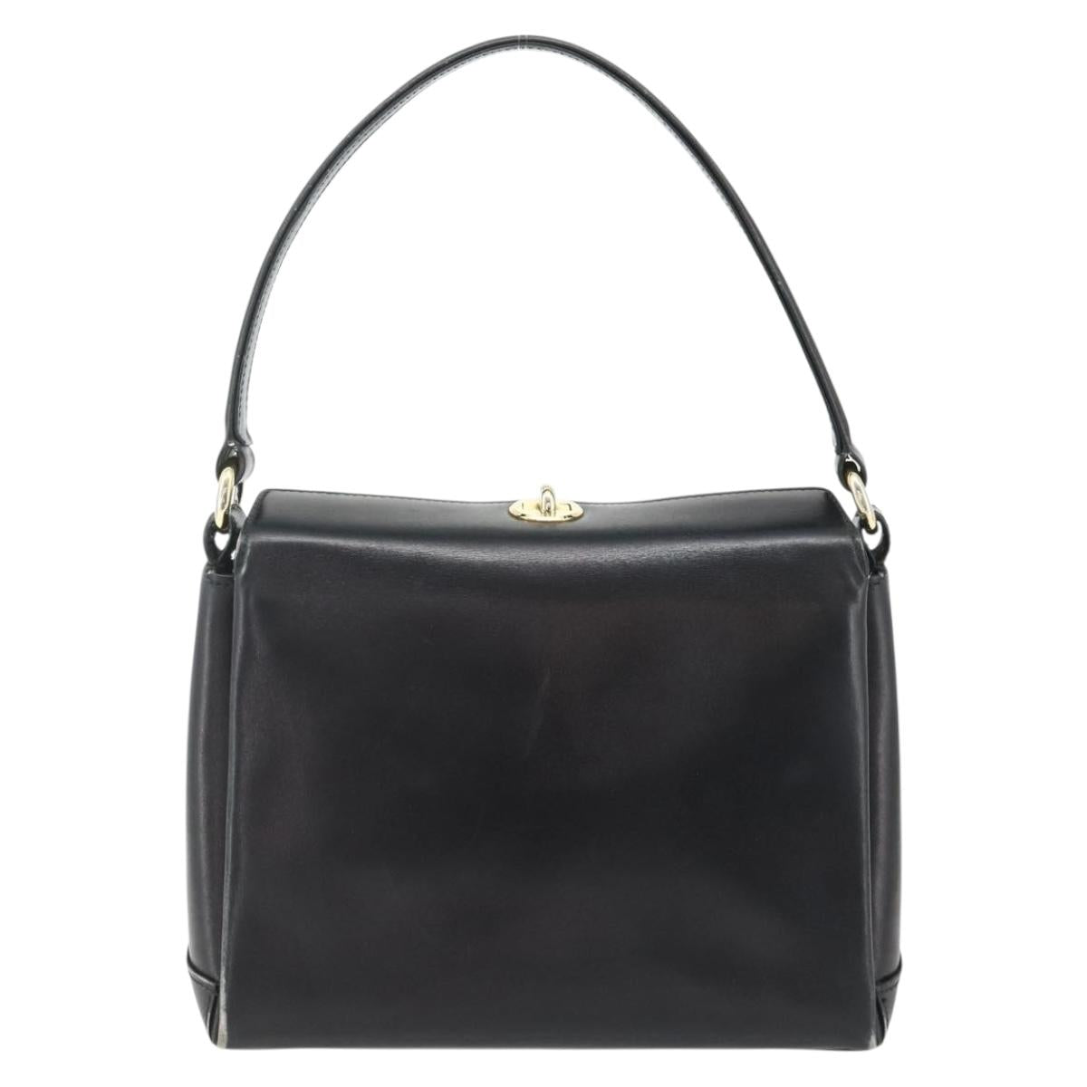 GUCCI Hand Bag Leather Black Gold