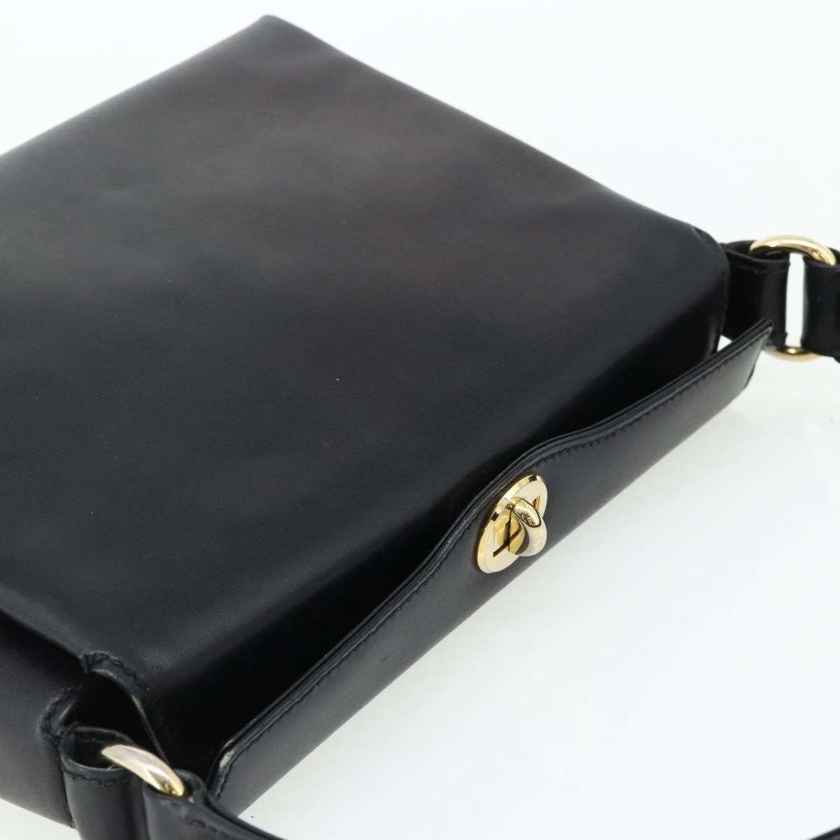 GUCCI Hand Bag Leather Black Gold
