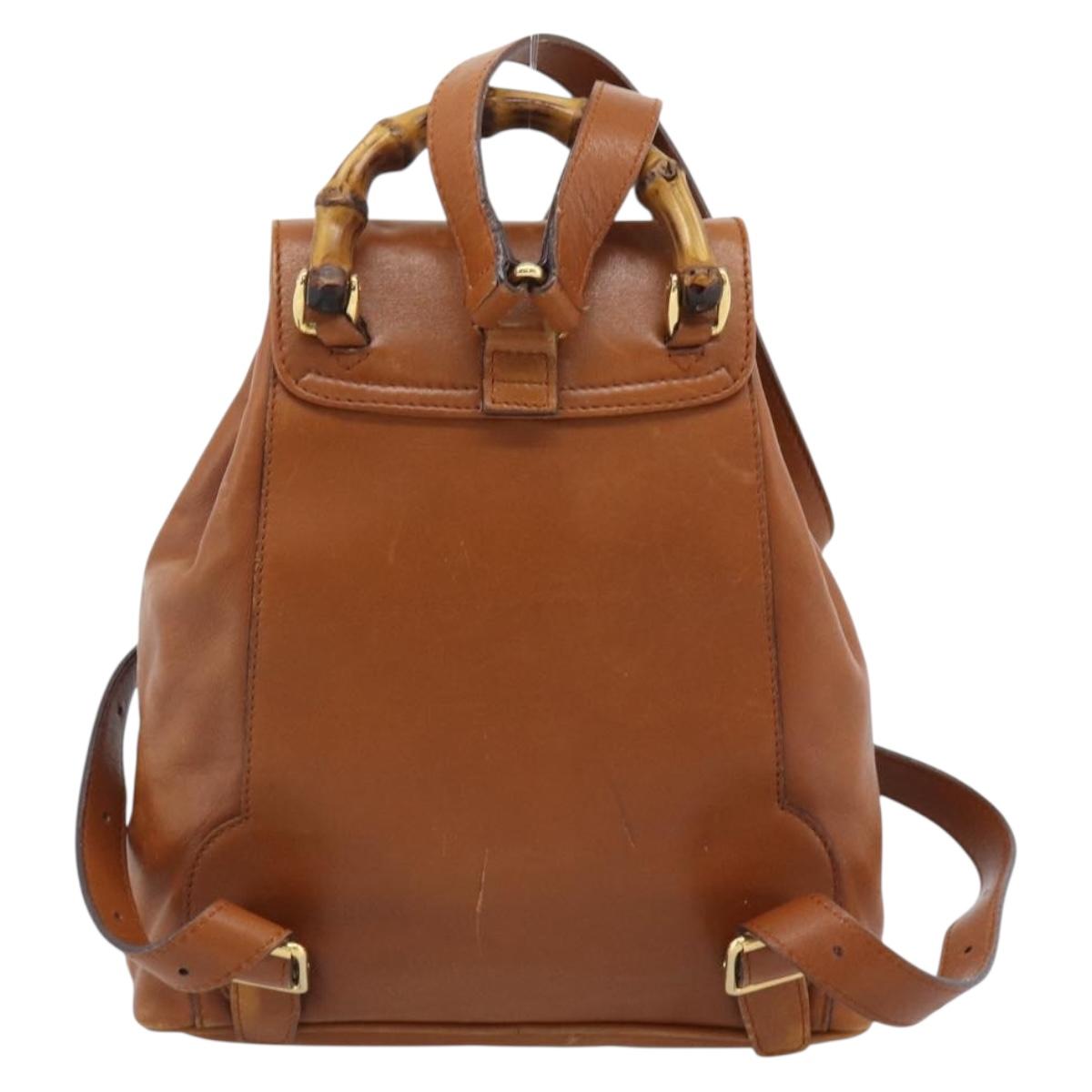 GUCCI Bamboo Backpack Leather Brown Gold