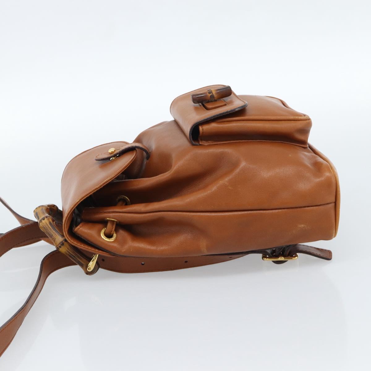 GUCCI Bamboo Backpack Leather Brown Gold