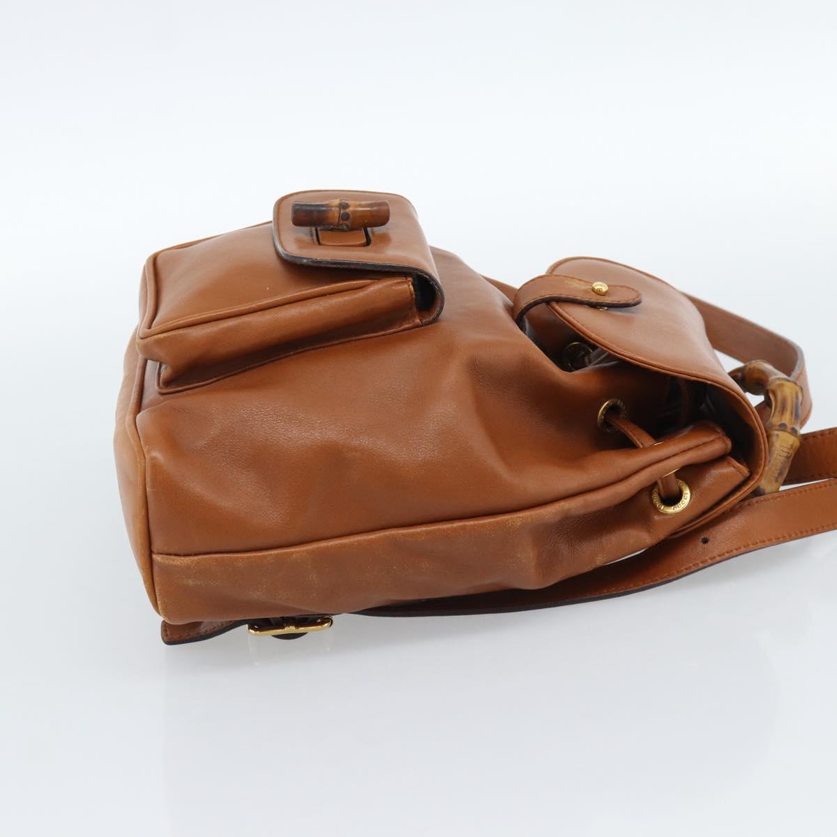 GUCCI Bamboo Backpack Leather Brown Gold