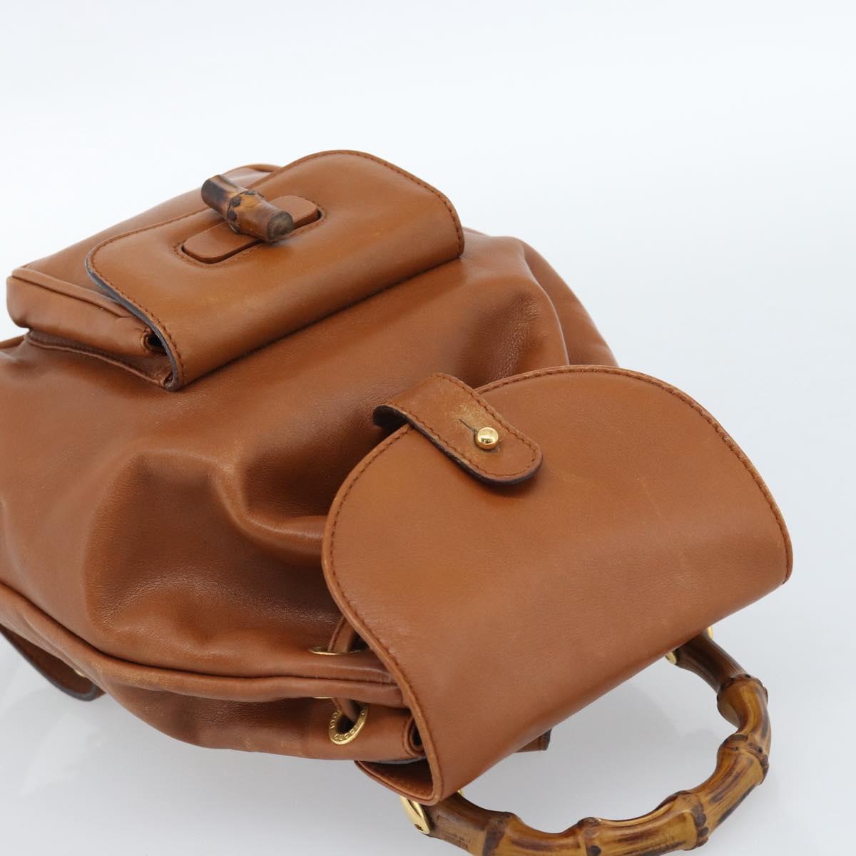 GUCCI Bamboo Backpack Leather Brown Gold
