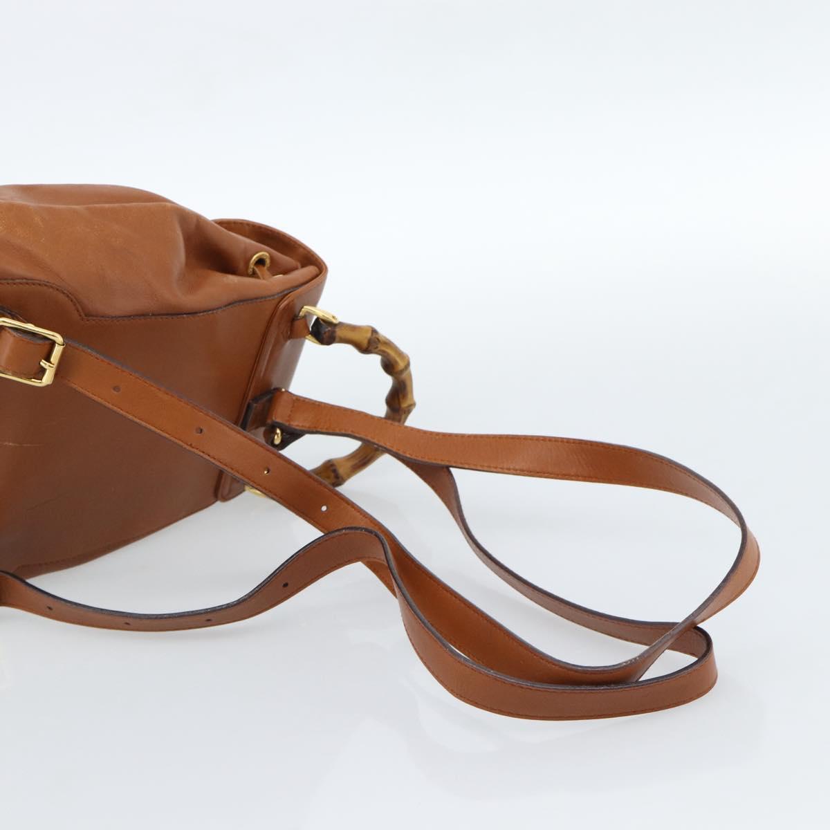 GUCCI Bamboo Backpack Leather Brown Gold