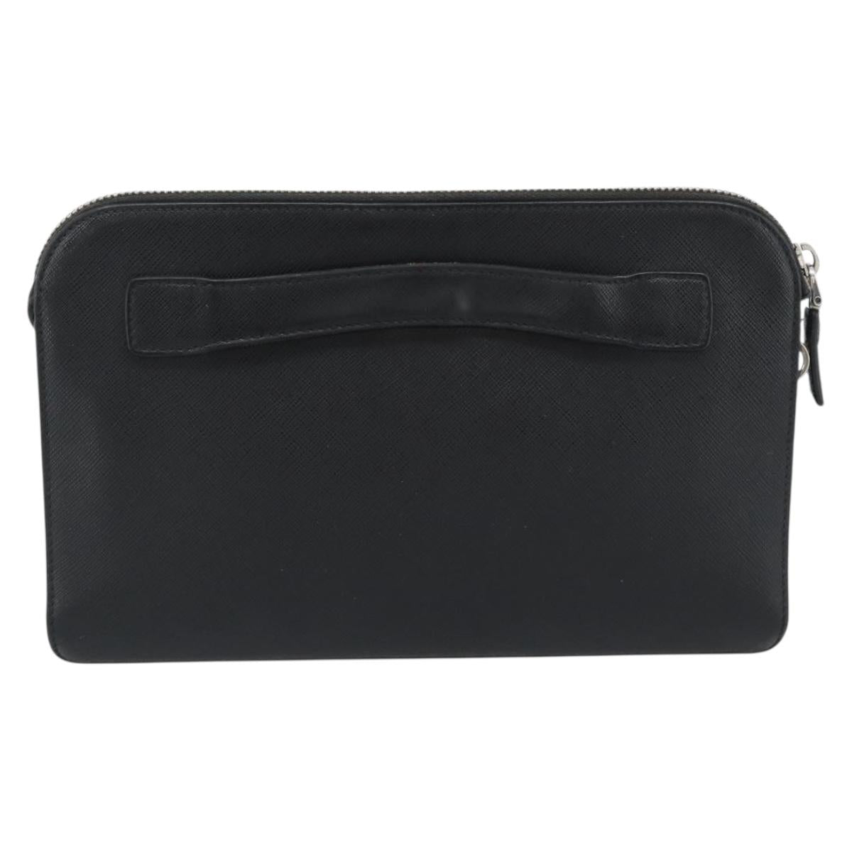 PRADA Clutch Bag Leather Black Silver