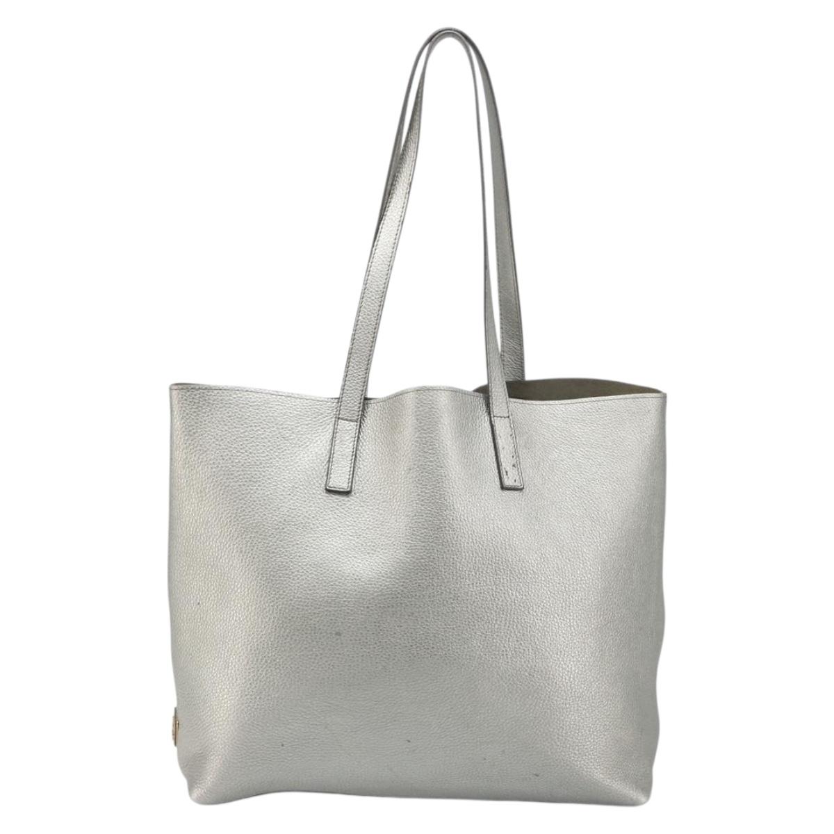 PRADA Tote Bag Leather Silver