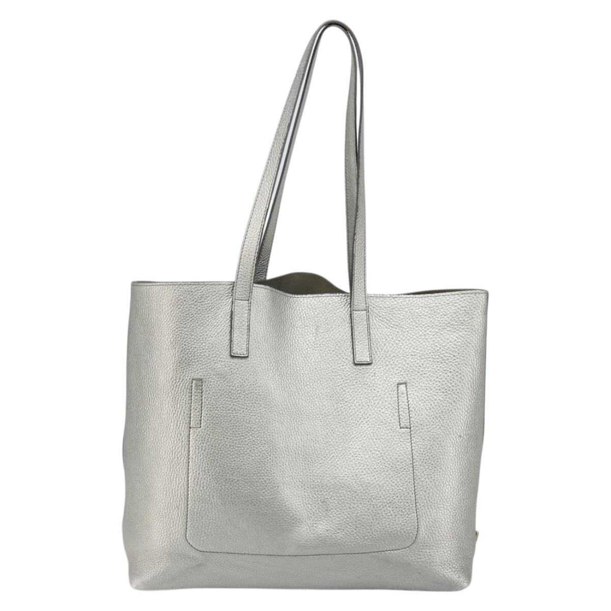 PRADA Tote Bag Leather Silver