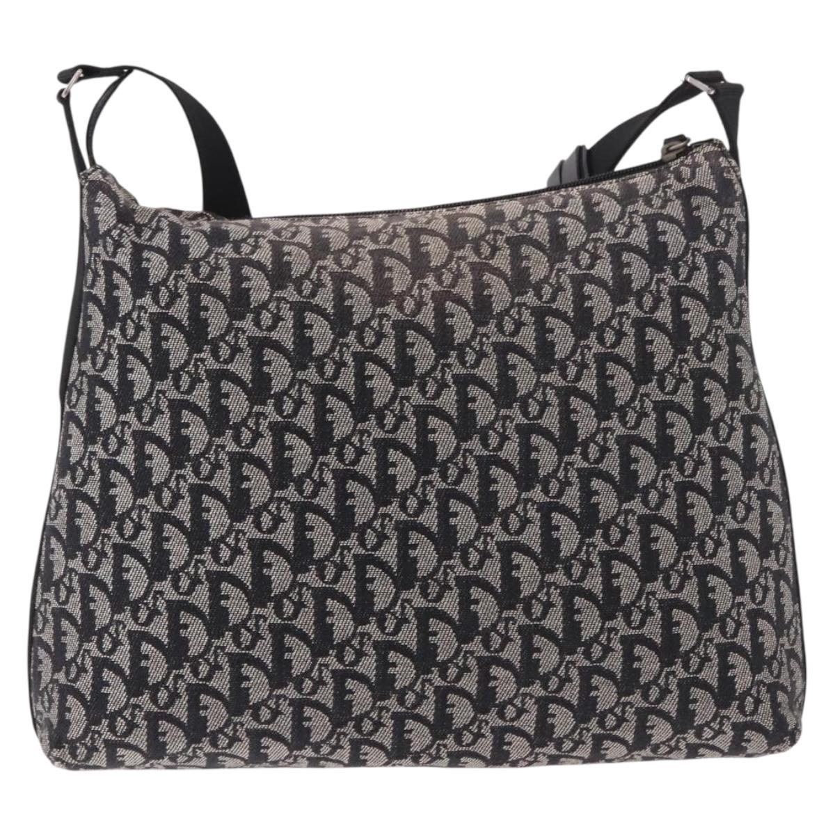 Christian Dior Trotter Canvas Shoulder Bag Navy Silver