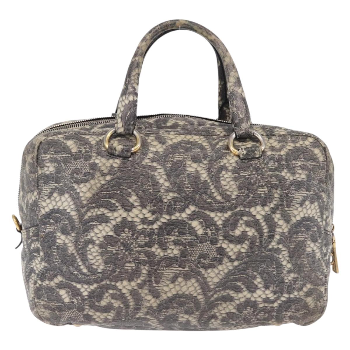 PRADA Hand Bag Leather Gray Gold