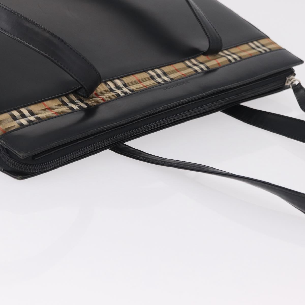 BURBERRY Tote Bag Leather Black Silver