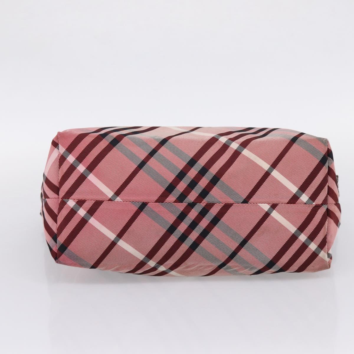 BURBERRY Nova Check Blue Label Tote Bag Canvas Red Silver